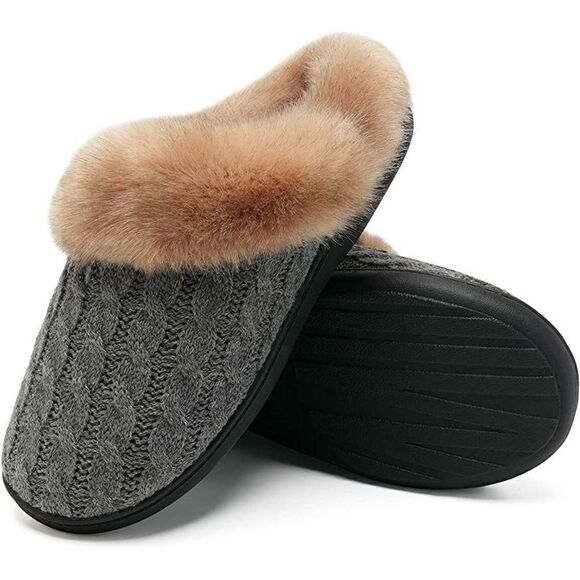 Size 7.5 Memory Foam Slippers Comfort Wool-Like Plush Fleece for Indoor & Outdoo - Picture 4 of 10